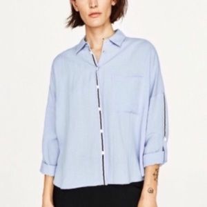 Zara Blue Oxford Loose Fitting Button Up Shirt